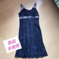 ワンピース　ドレス　レース　花柄　黒　膝丈　新品　ノースリーブ　ロリータ　リボン