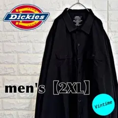 y191【Dickies】刺繍ロゴ長袖ワークシャツ【メンズ2XL】ブラック