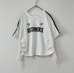 COLZA シャーリングデザインTシャツ 半袖 カットソー ロゴプリント S 白のサムネイル