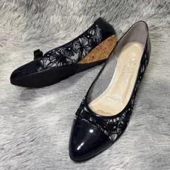 美品✨DIANA/ダイアナ 25cm Wedge/ウェッジ 花柄 ネイビー