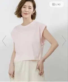 汗染み防止 ワイドスリーブ Tシャツ トップス カットソー フレンチスリーブのサムネイル