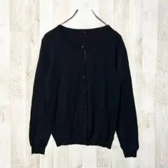 長袖クルーネックカーディガン L ブラック 黒 軽量 薄手 シンプル