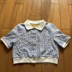 SPINNS ショート丈トップス 半袖 水色 花柄 デイジー柄 スピンズ