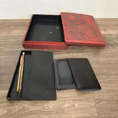 E-5 仙台堆朱 硯箱 文箱 書道具 伝統工芸 漆器 彫刻漆器 朱塗 木工芸 E-5 仙台堆朱 硯箱 文箱 書道具 伝統工芸 漆器 彫刻漆器 朱塗 木工芸