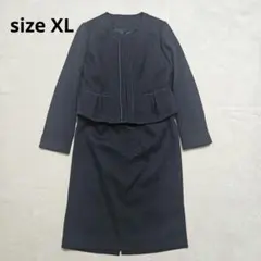 XL ツイードノーカラージャケット　セレモニースーツ　紺