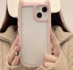iPhone15 ケース　ピンク 猫耳型