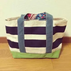 新品☆ハンドメイドヴィンテージ加工 帆布 ボーダートートバッグ