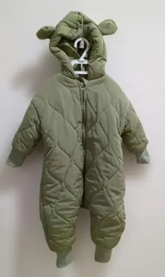 オリーブグリーン/ベビーアウター/冬/雪遊び/かわいい/美品/くま耳/帽子