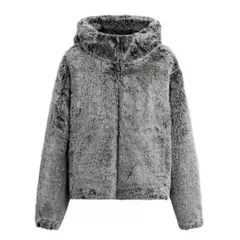極美品 ZARA フェイクファー フード付き ジャケット メンズMサイズ グレー