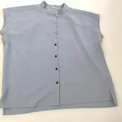 バンドカラー 半袖ブラウス グレー系 M