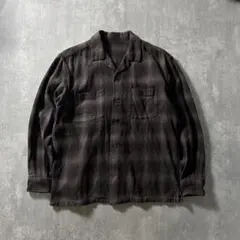 90s オープンカラーシャツ　開襟　オンブレチェック　シャドーチェック