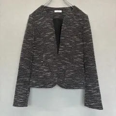 【a.v.v】アーヴェヴェ　ノーカラーツイードジャケット モノトーン