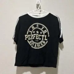 美品 黒のプリントTシャツ（ストライプ付き） 150cm