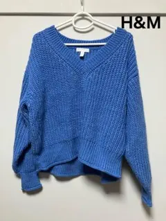 H&M セーター　レディース　ニット　長袖　青　ブルー　手編み　アラン　M