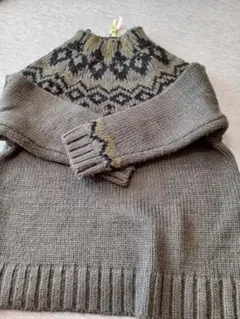 nano・universe　オリーブグリーン フェアアイル柄 ニット