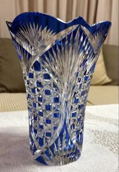 【KAGAMI】未使用カガミクリスタルガラス　青　江戸切子　花瓶 花瓶 | カガミクリスタル