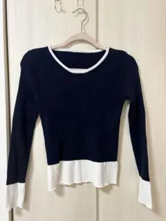 Dazy ネイビー/ホワイト 長袖ニット L