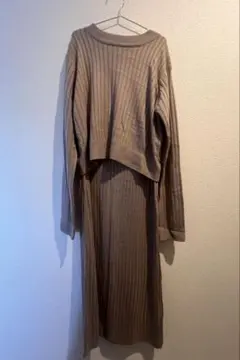 【美品】Madresstyle ブラウン　 リブニットワンピース Lのサムネイル