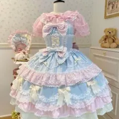 ロリータドレス 水色とピンク フリル