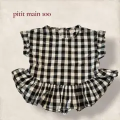 る*ぃ様 チェック柄フリル半袖ブラウス プティマイン 100