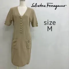 1782 サルヴァトーレフェラガモ 半袖 ニットワンピース バイカラー