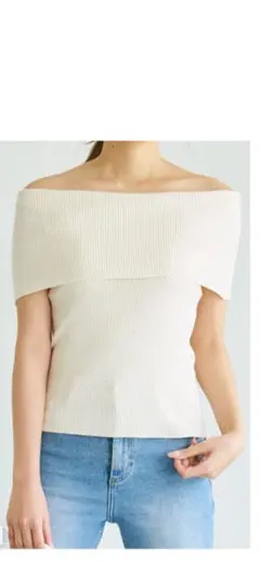 ベースメントオンライン　オフショルダー リブニット ホワイト