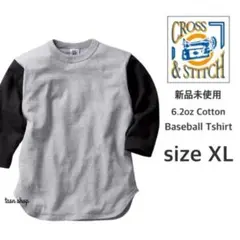 【クロスステッチ】新品 7分袖 ベースボールTシャツ グレー×スミクロ XLのサムネイル