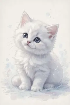 幸運を呼ぶ白い子猫のイラスト アート作品　AIのサムネイル