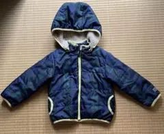 110㎝　紺色/緑色チェック柄 フード付ジャケット