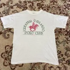 90s ポロクラブ　ヴィンテージ　競馬　シングルステッチ　Tシャツ　白　古着のサムネイル