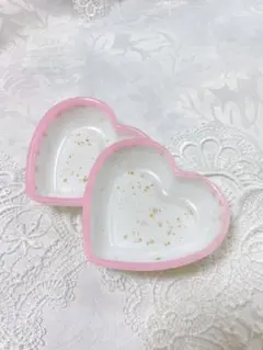 【No.721】ダブルハートトレイ　ピンク×ホワイト