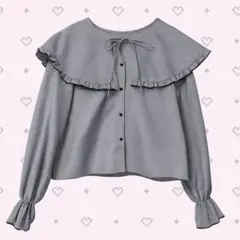 フリル付きグレー長袖ブラウス アース earth