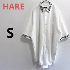 【ハレ】刺繍ホワイト半袖シャツ　オーバーサイズ　きれいめ　メンズ　韓国