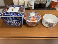 【有田焼 錦松梅 3点】弥左エ門 / 秀峰 / 光峰 高級蓋物 菓子鉢 小鉢