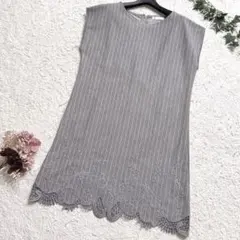美品✨NICOLE white 裾刺繍 ストライプチュニック グレー 38