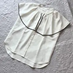 フリルカラー パイピング ブラウス ノースリーブ　M