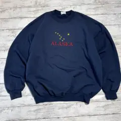 紺色 アラスカ刺繍 スウェット トレーナー　ゆるダボビッグシルエット　メンズ古着