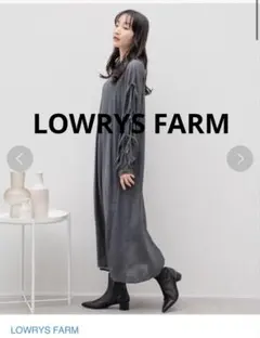 LOWRYS FARM 袖スリットリボンワンピース チャコールグレー　フリー