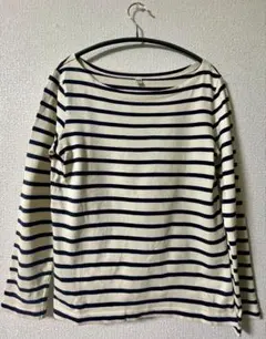 【UNIQLO】アイボリー×ネイビー ボーダー ボートネック 長袖カットソー