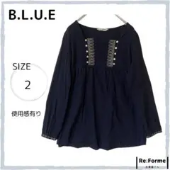 使用感あり【BLUE／ブルー】チュニック 長袖 刺繍 2 ネイビー レディース