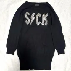 美品　ワールドワイドラブ！　スパンコール長袖セーターブラック