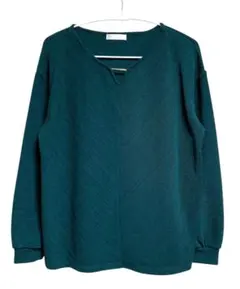 DRESKIP ダークグリーン Vネック 長袖カットソー