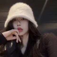 ワンホン ホワイトファーバケットハット バケハ 帽子