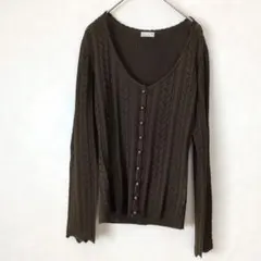 アッシュビス　ダークブラウン レース透かし編み カーディガン　美品　40