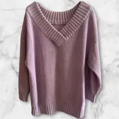 Vネックニット くすみピンク ゆったり ショート丈 春トップス