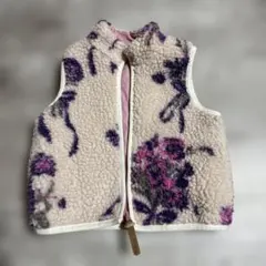 ハッカキッズ　花柄ボアベスト　L リバーシブル　90 100