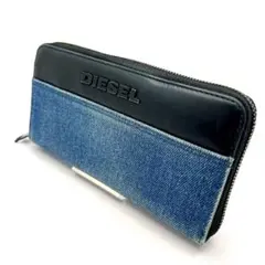 DIESEL ラウンドファスナー　長財布　インディゴブルーデニム　ブラックマット
