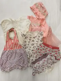 【8点まとめ売り】ベビー服、ロンパース、ワンピース、女の子、70-80cm