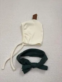 アイボリー ボンネット＆ リボン付きヘアバンド