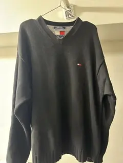 HILFIGER ブラック Vネックセーター XL